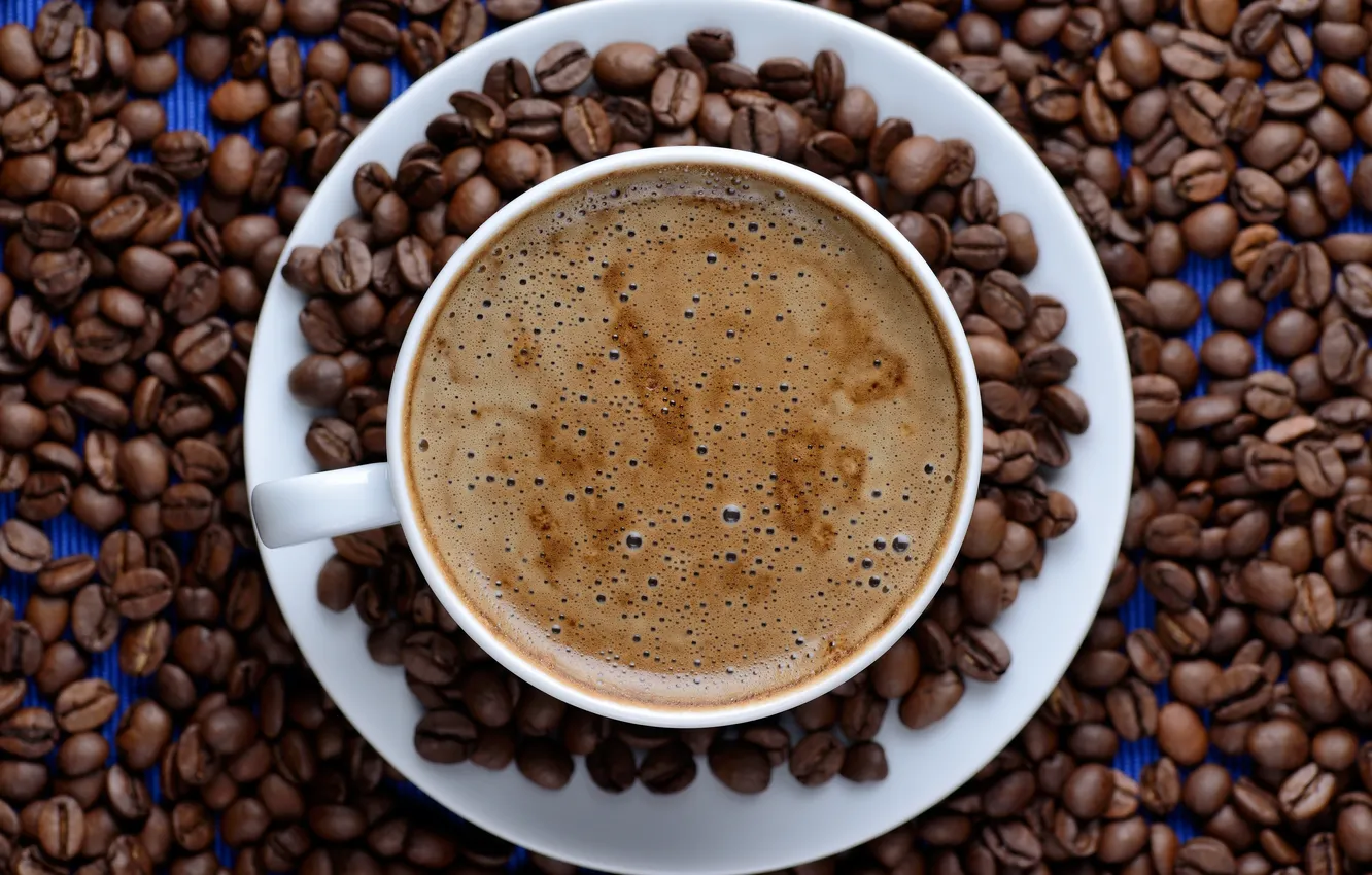 Photo wallpaper coffee, coffee beans, foam, coffee, coffee beans
