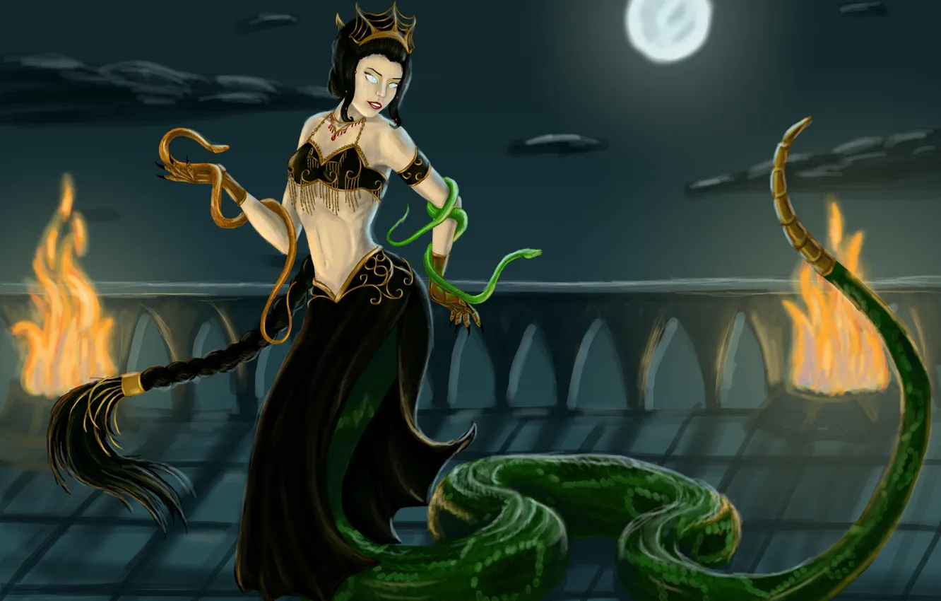 Photo wallpaper look, lights, the game, snake, art, tail, League of Legends, Cassiopeia