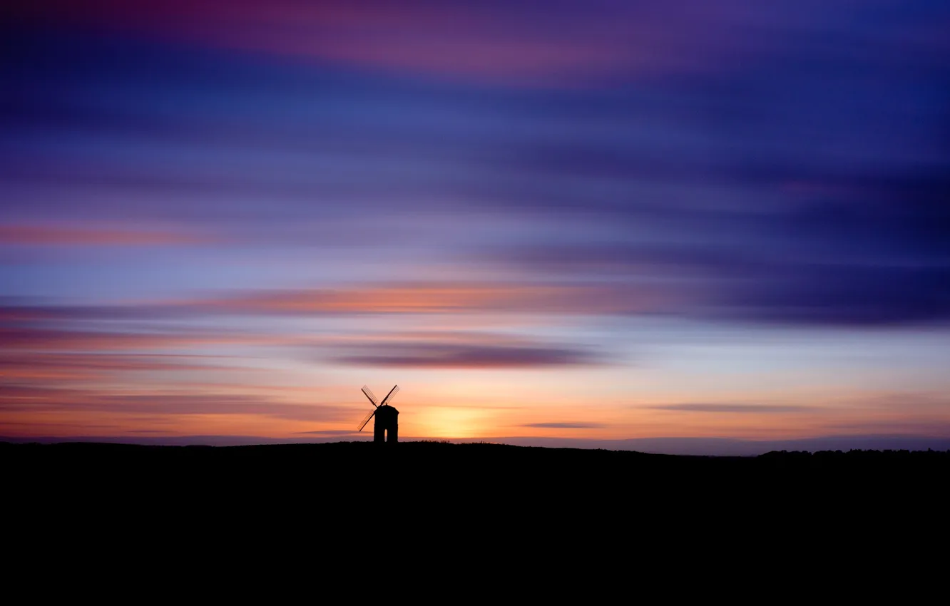 Photo wallpaper landscape, night, mill