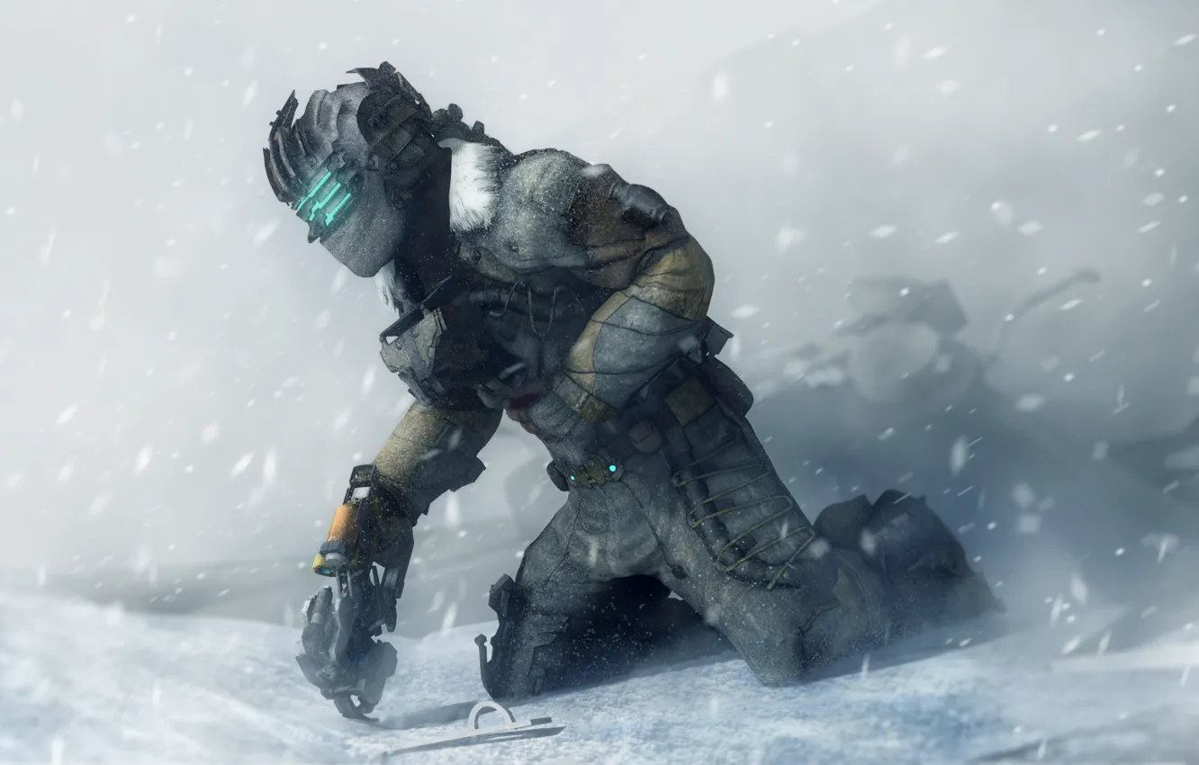 Photo wallpaper winter, snow, costume, helmet, dead space, engineer, Isaac Clarke