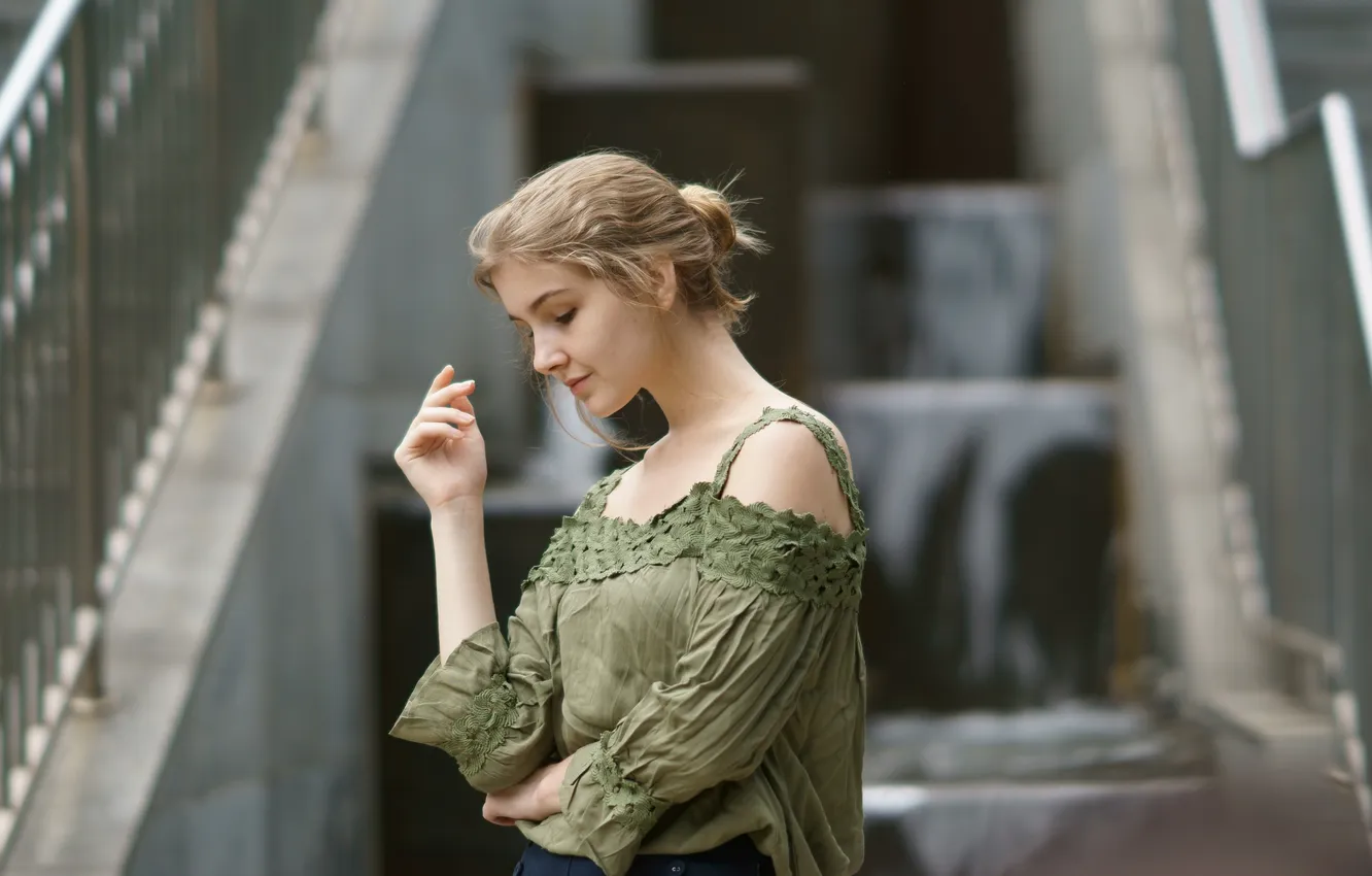 Photo wallpaper girl, pose, blouse, bokeh, Angelica
