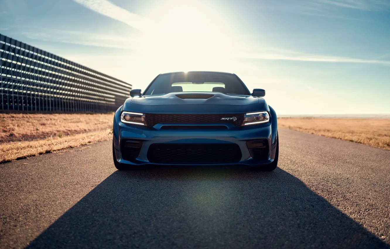 Photo wallpaper Muscle, Dodge, Blue, Front, Charger, Hellcat, SRT, Widebody