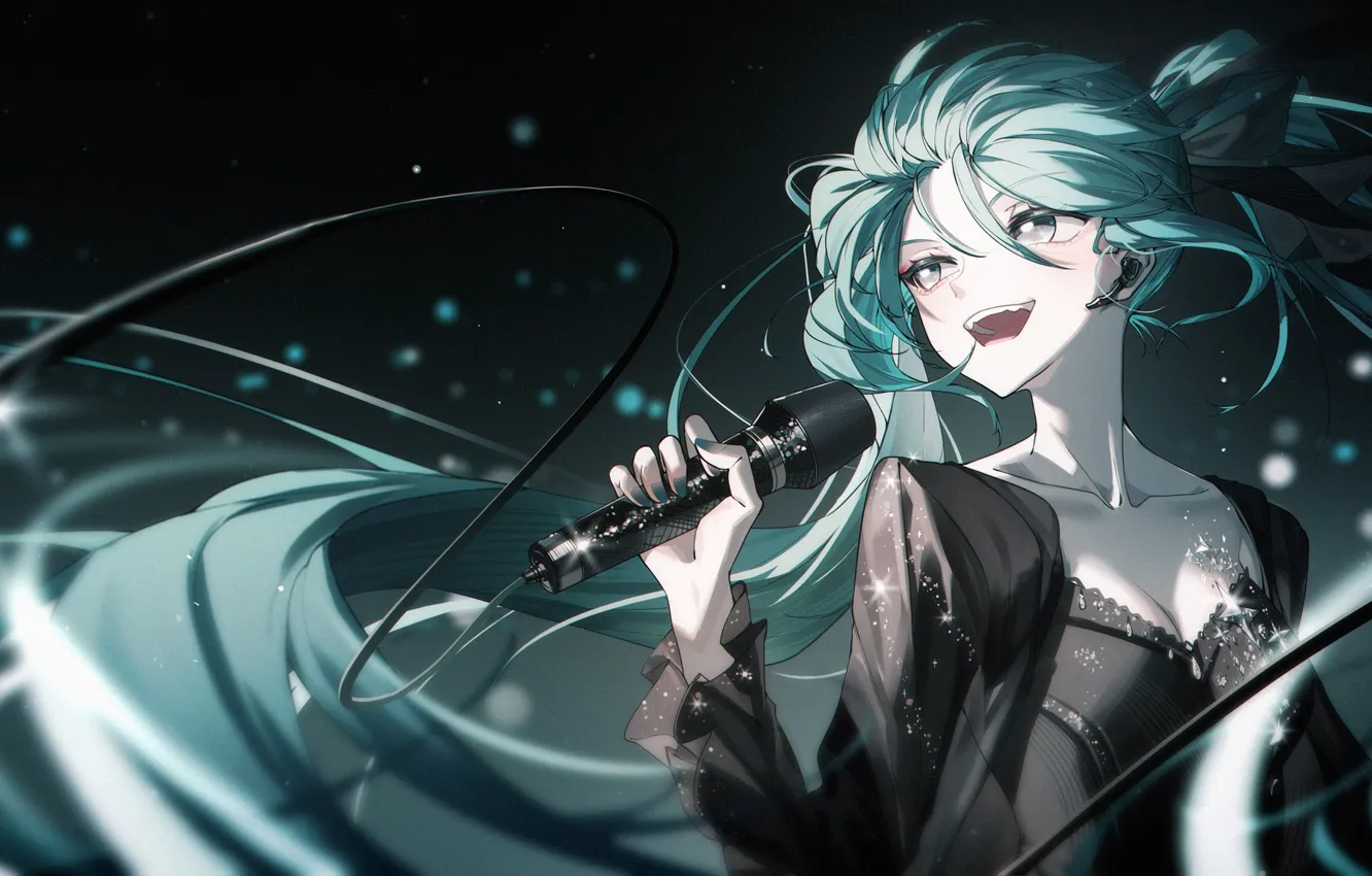 Photo wallpaper girl, microphone, vocaloid, hatsune miku, sings