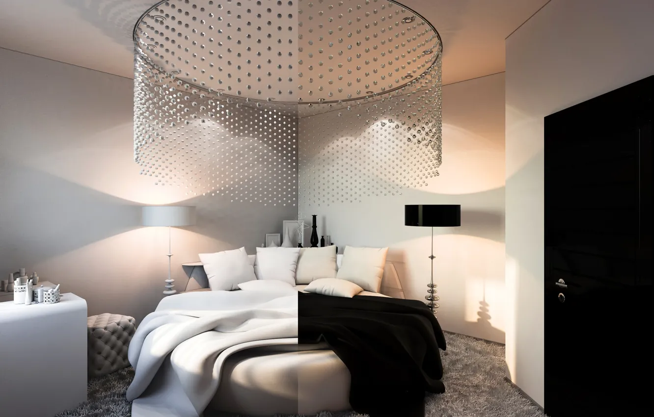Photo wallpaper light, design, style, carpet, bed, pillow, design, bedroom