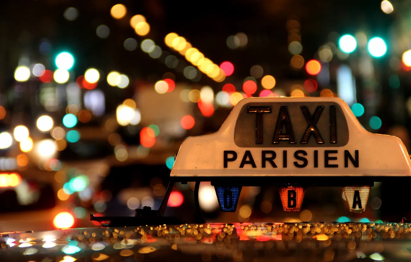 Photo wallpaper Lights, Night, Macro, Taxi