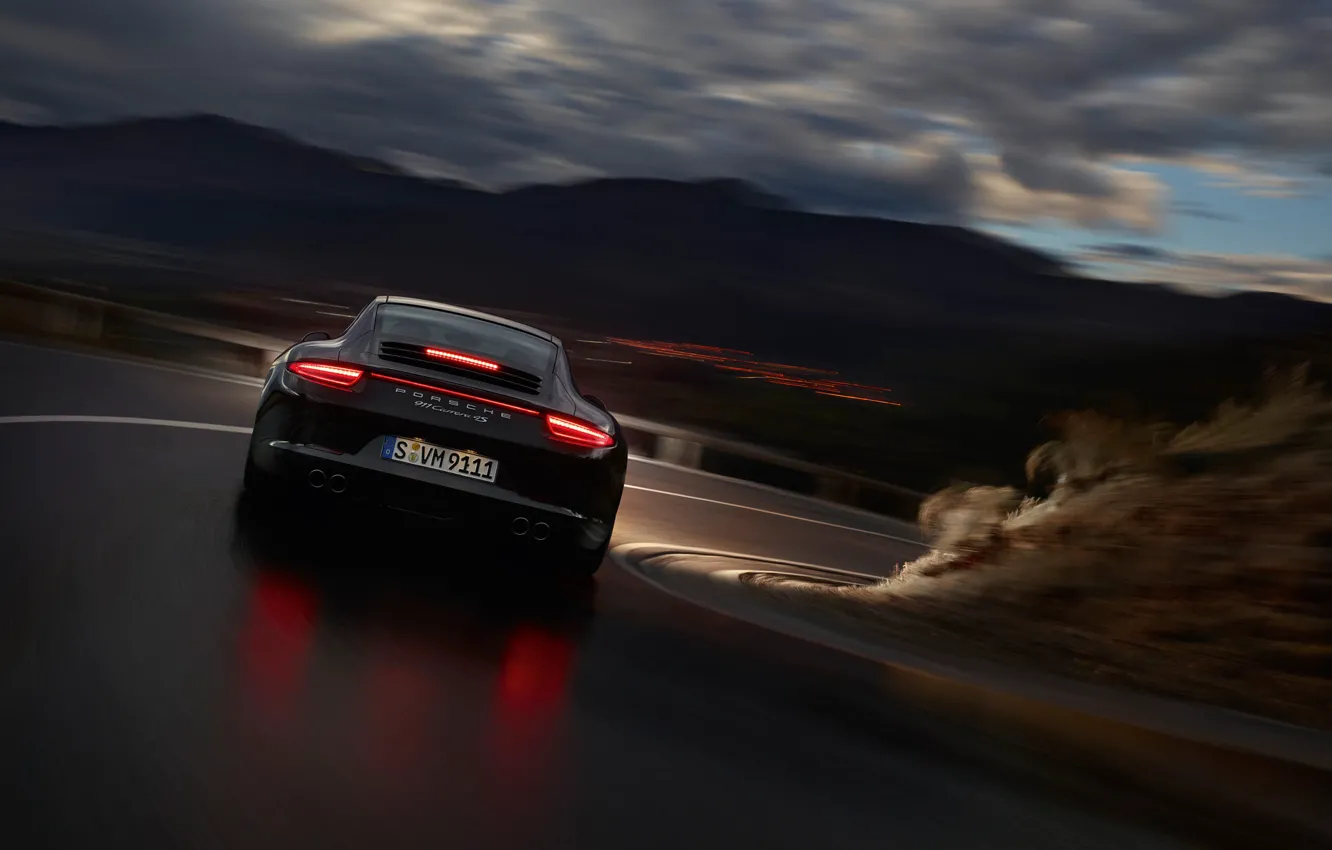Photo wallpaper night, reflection, lights, speed, Porsche Carrera 4