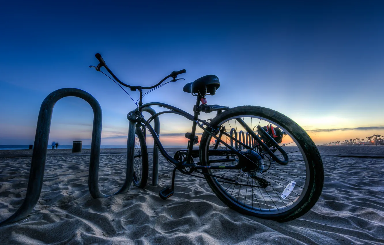 Photo wallpaper beach, the evening, bike