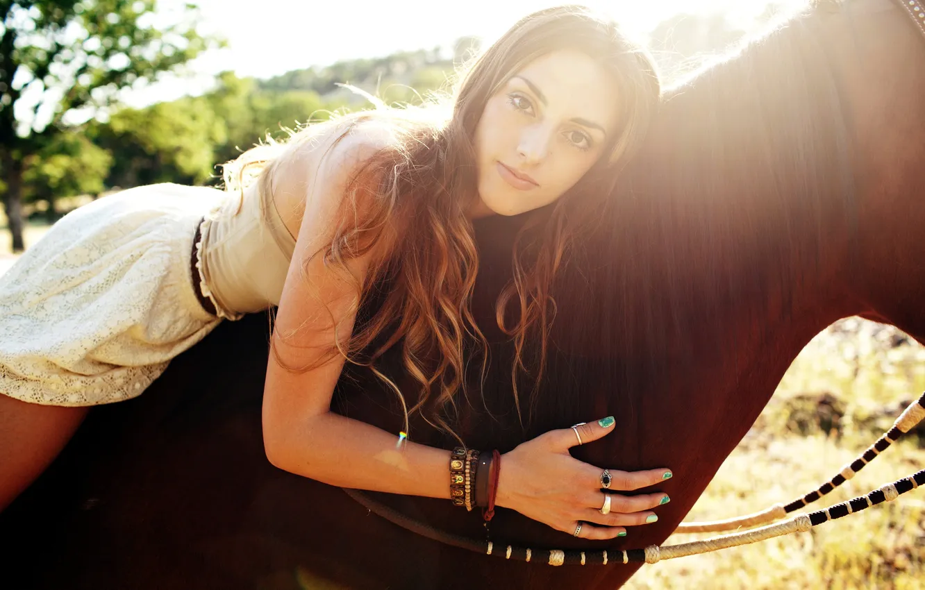 Photo wallpaper look, girl, horse, BRI