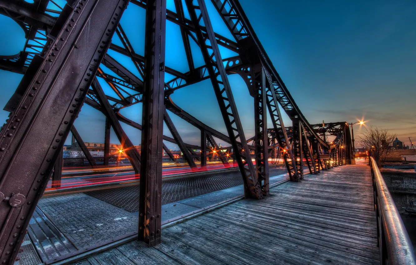 Photo wallpaper night, bridge, the city, Chicago