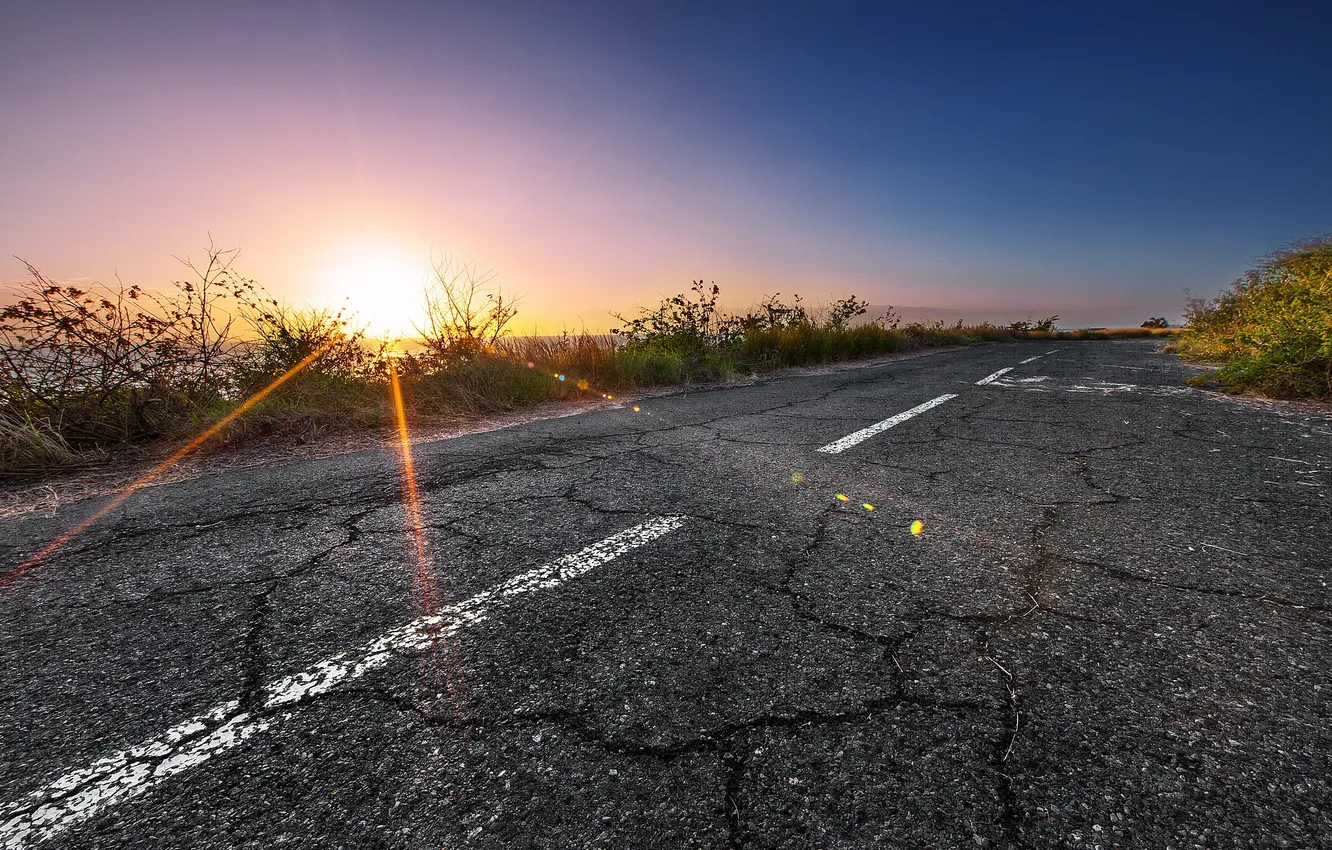 Photo wallpaper road, landscape, sunset