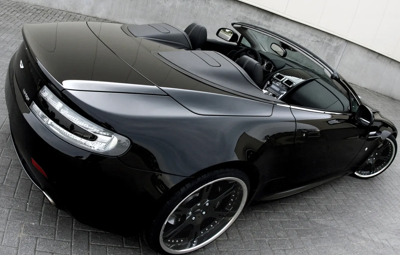 Photo wallpaper black, Aston Martin, Roadster, aston martin, rear view, vantage, roadster, wheelsandmore