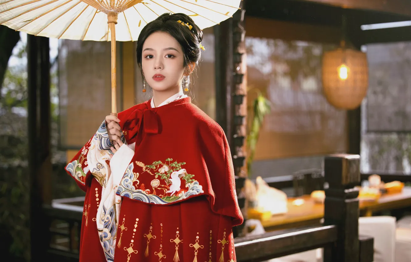 Photo wallpaper girl, umbrella, actress, China, Zhou Ye, Zhou Ye