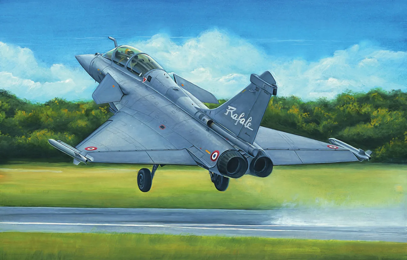 Photo wallpaper art, painting, jet, Dassault Rafale