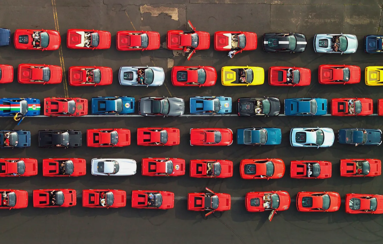 Photo wallpaper Machine, F430, Ferrari, The view from the top, A lot, 599 GTO, Supercar, California