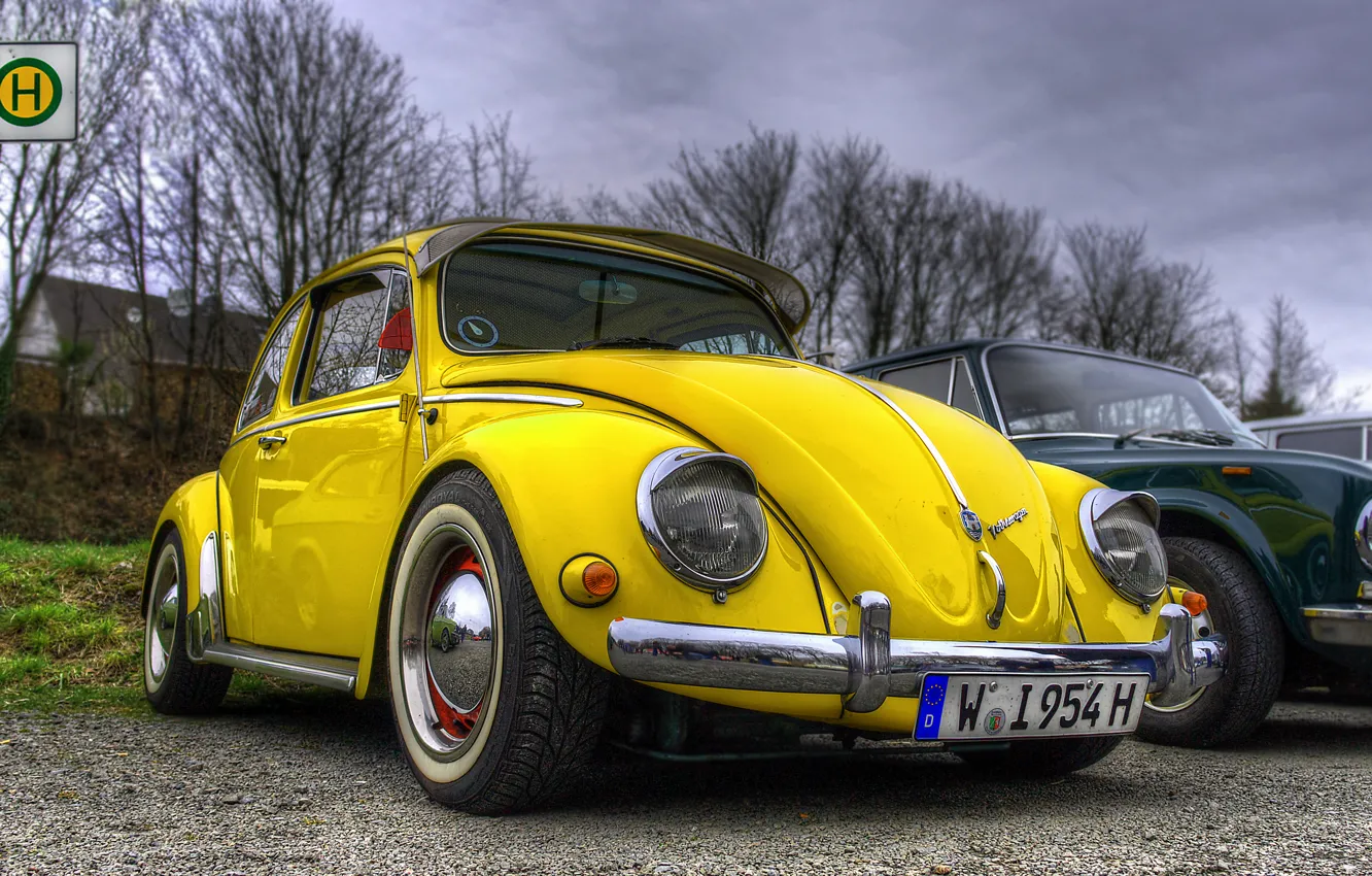 Photo wallpaper beetle, volkswagen, hdr, vintage, yellow, beetle, car. vw