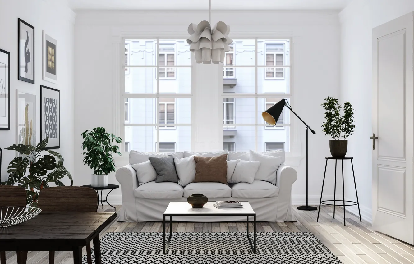 Photo wallpaper interior, sofa, living room, dining room