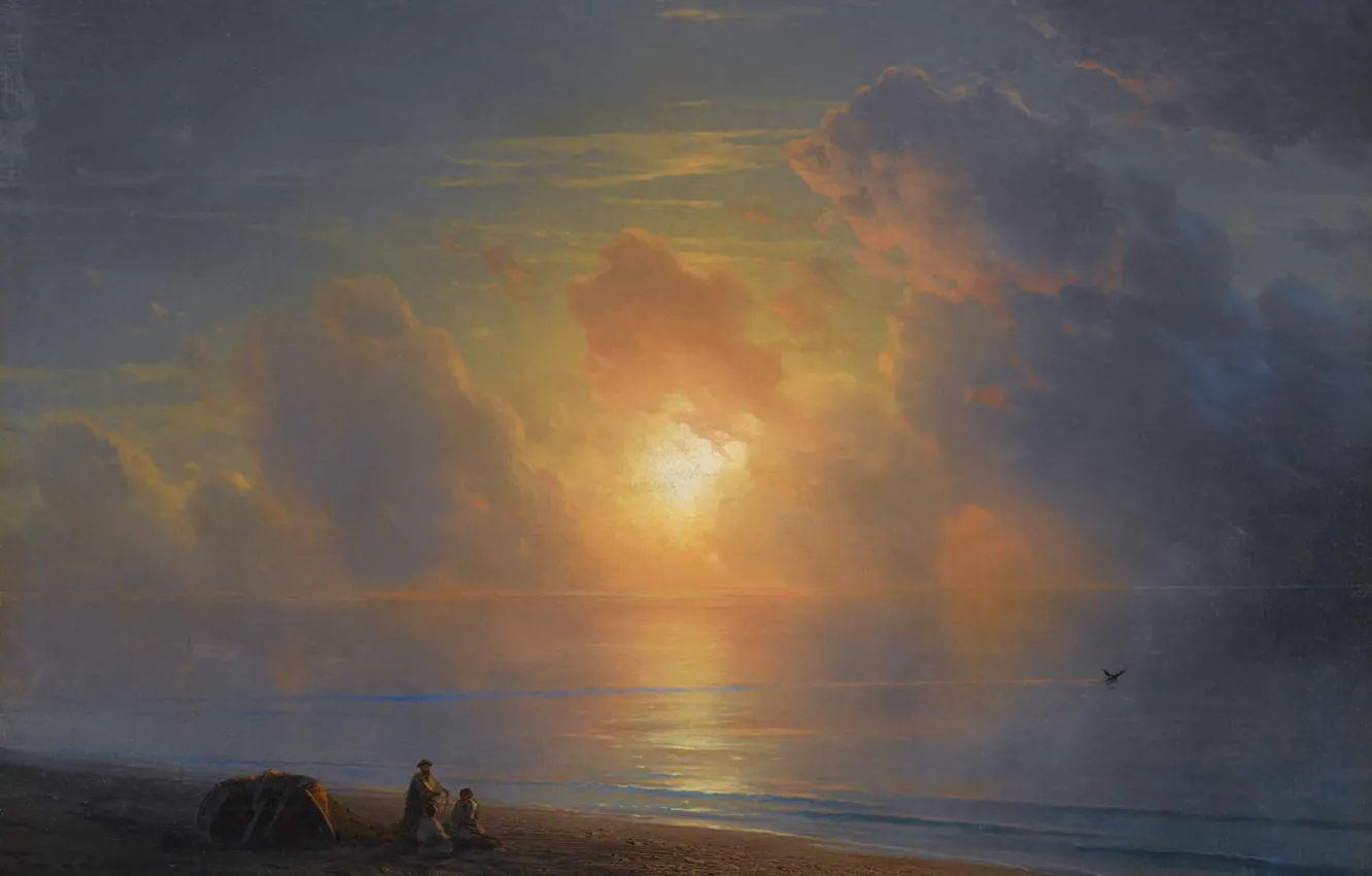 Photo wallpaper landscape, picture, the evening, Ivan Aivazovsky, 1875, Sunset over the Coast of the Crimea