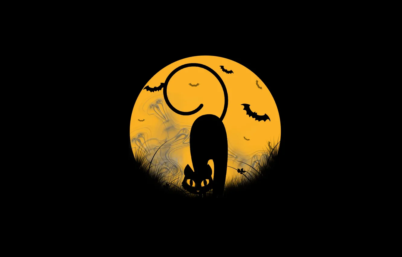 Photo wallpaper cat, the moon, ghosts, Halloween, mouse