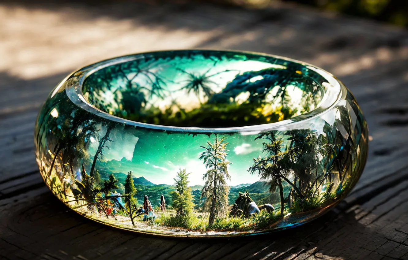 Photo wallpaper glass, landscape, ring