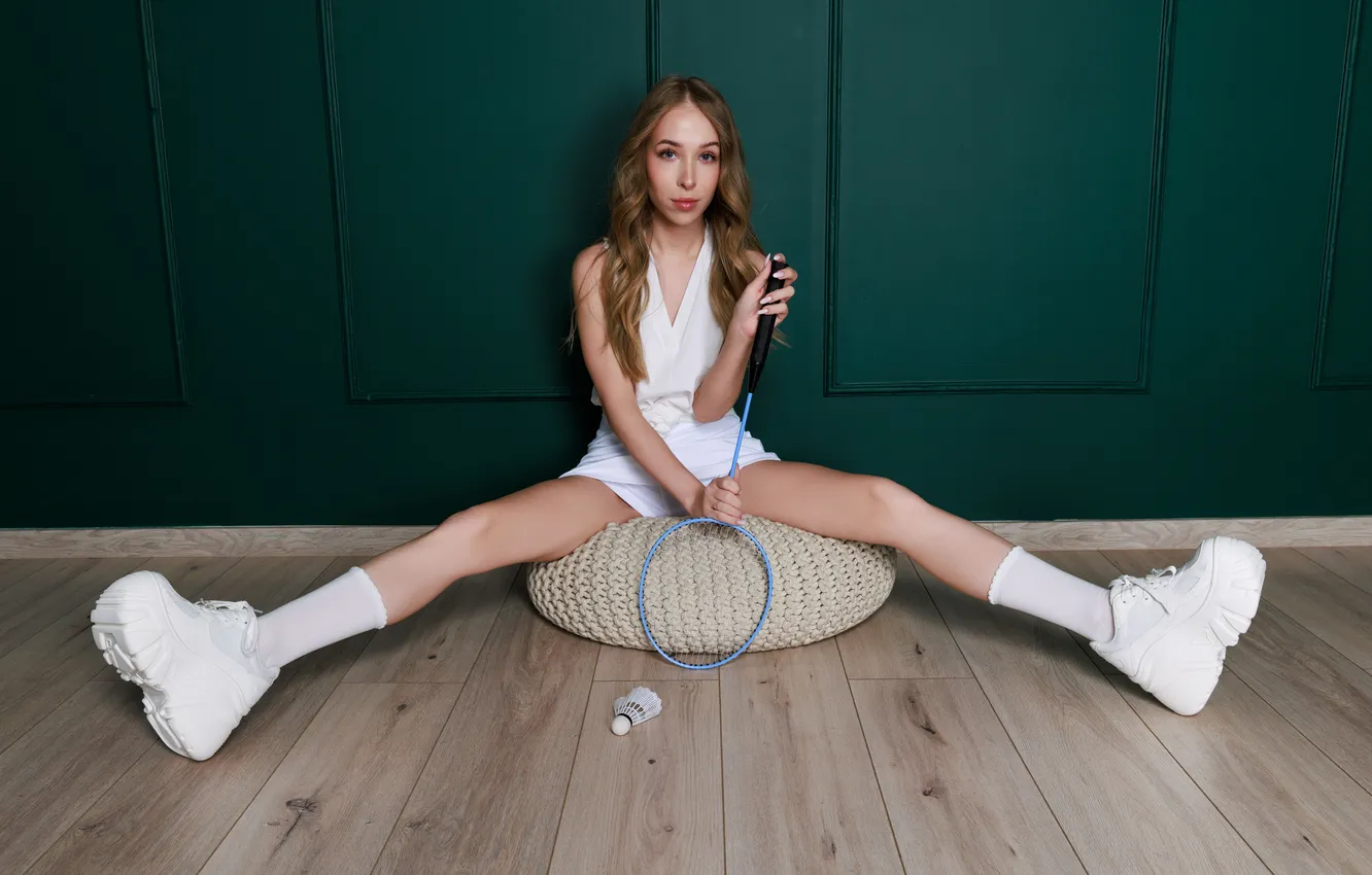 Photo wallpaper long hair, model, brunette, gorgeous, posing, beautiful face, big shoes, white shorts