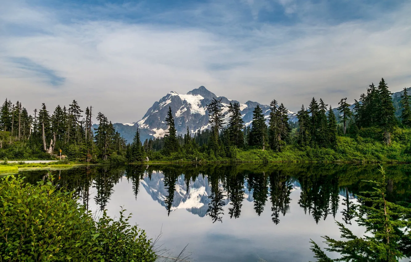 Photo wallpaper forest, mountains, lake, United States, Washington, North Cascades National Park, Whatcom