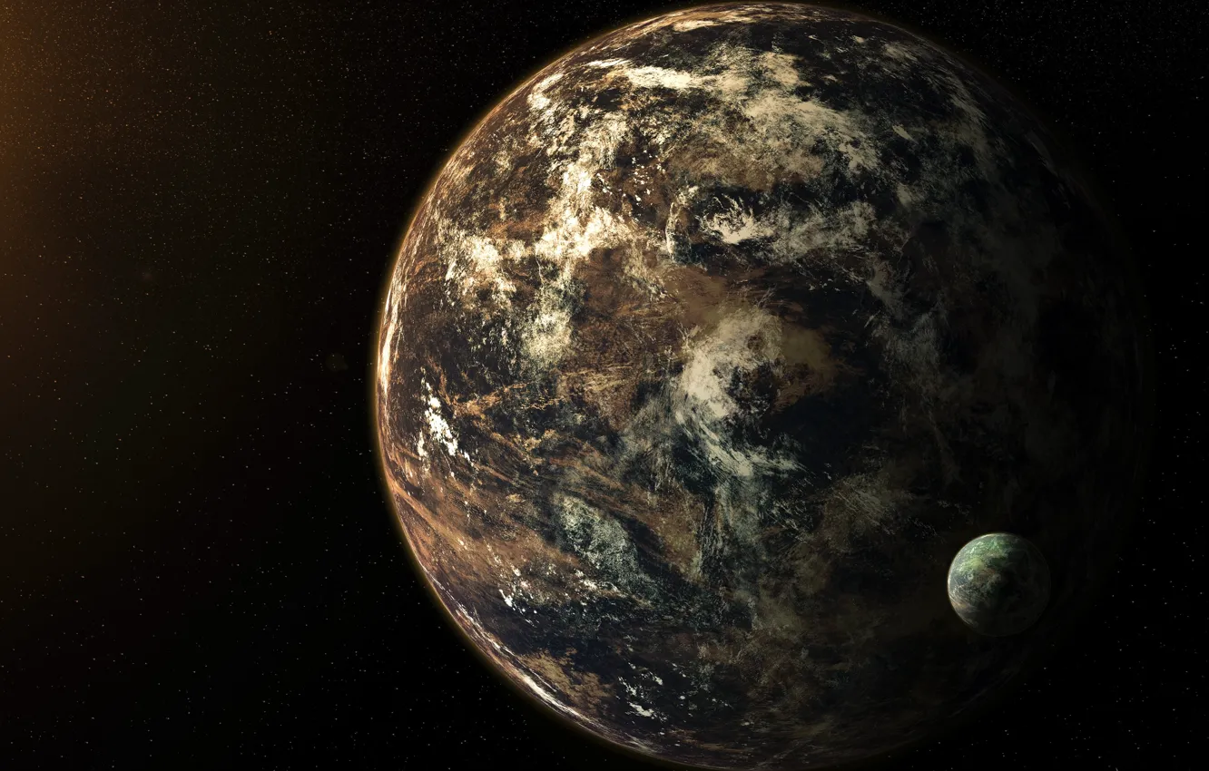 Photo wallpaper space, stars, planet, satellite