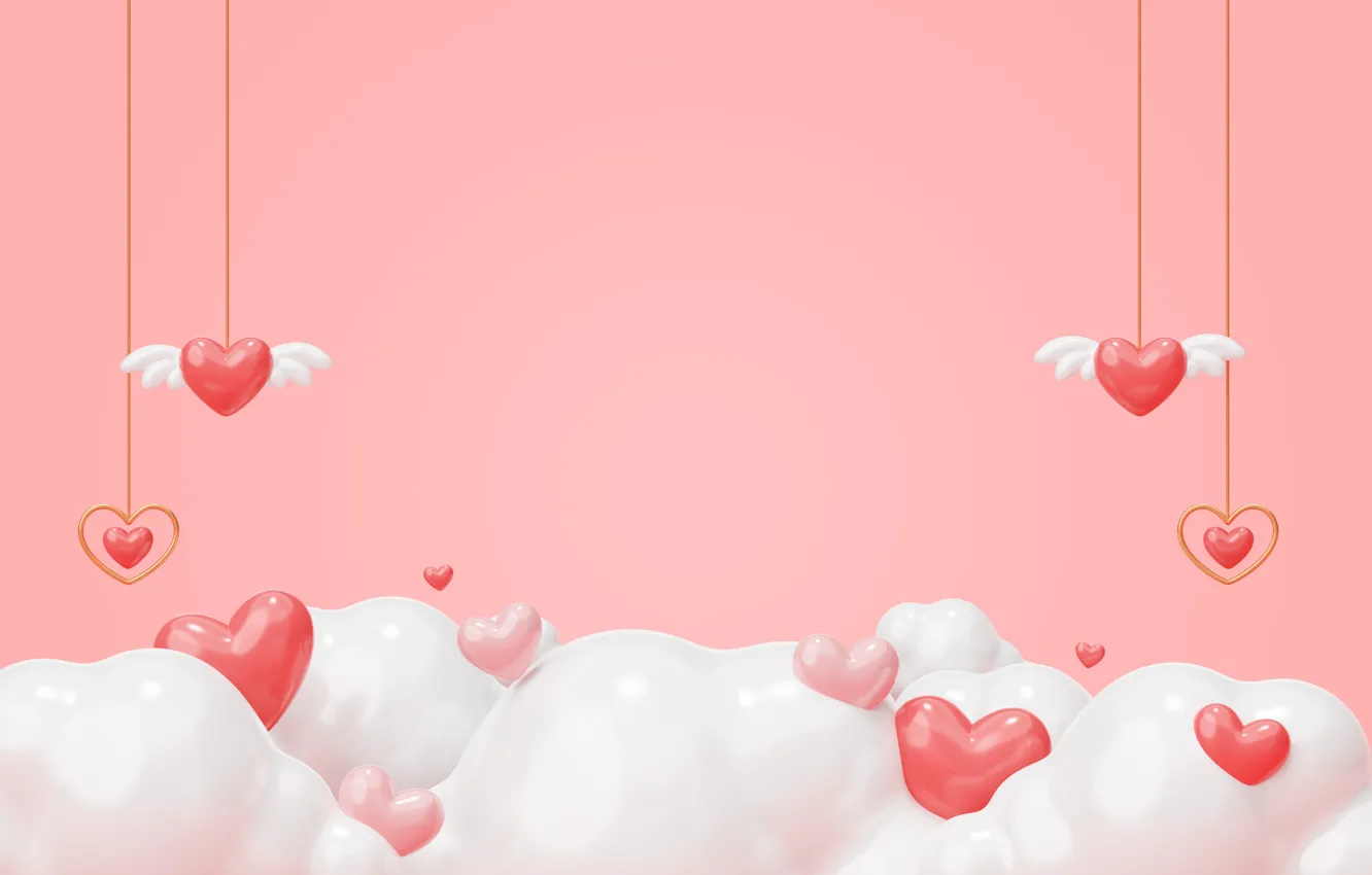 Photo wallpaper love, rendering, holiday, heart, hearts, pink background, Valentine's day, Valentine's day