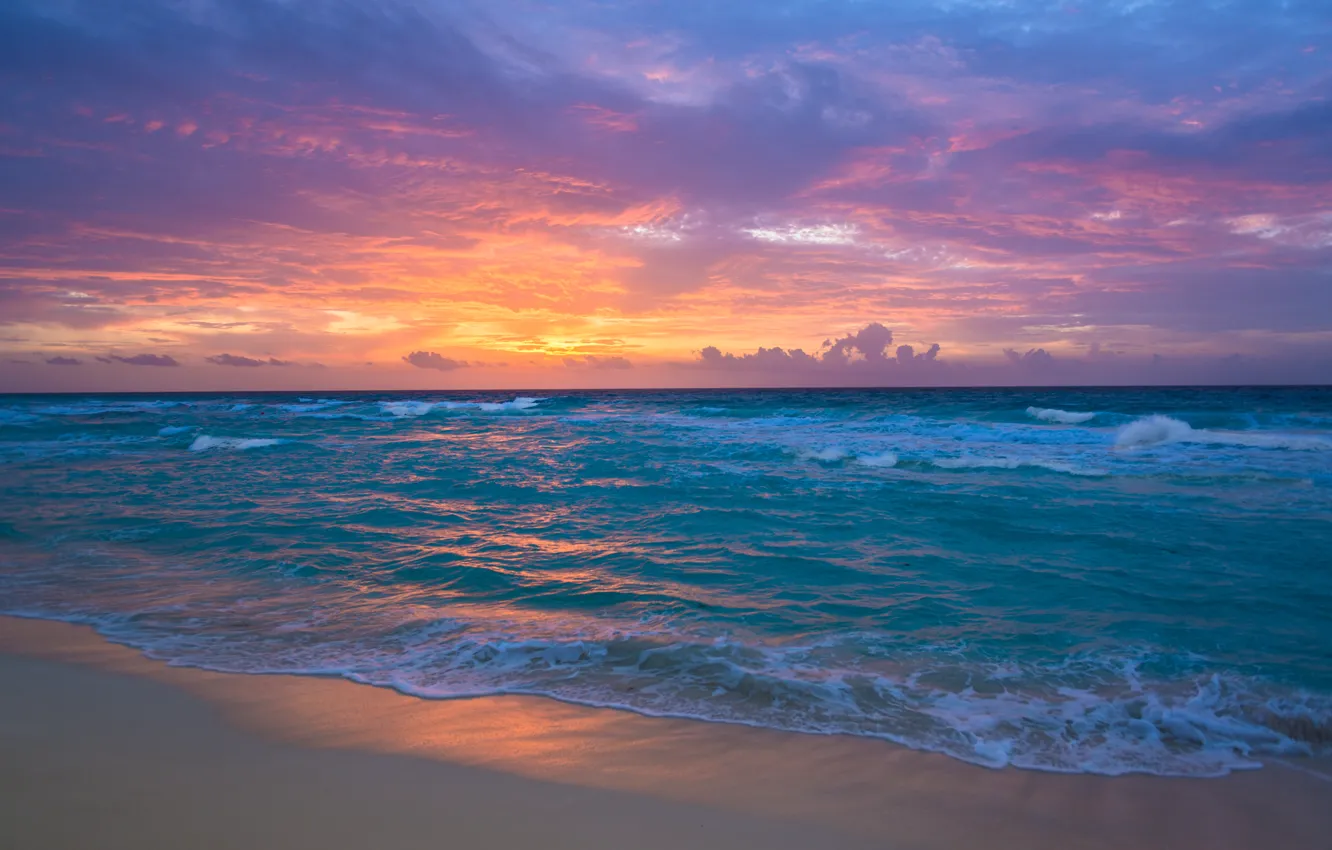 Photo wallpaper sand, sea, wave, dawn, surf