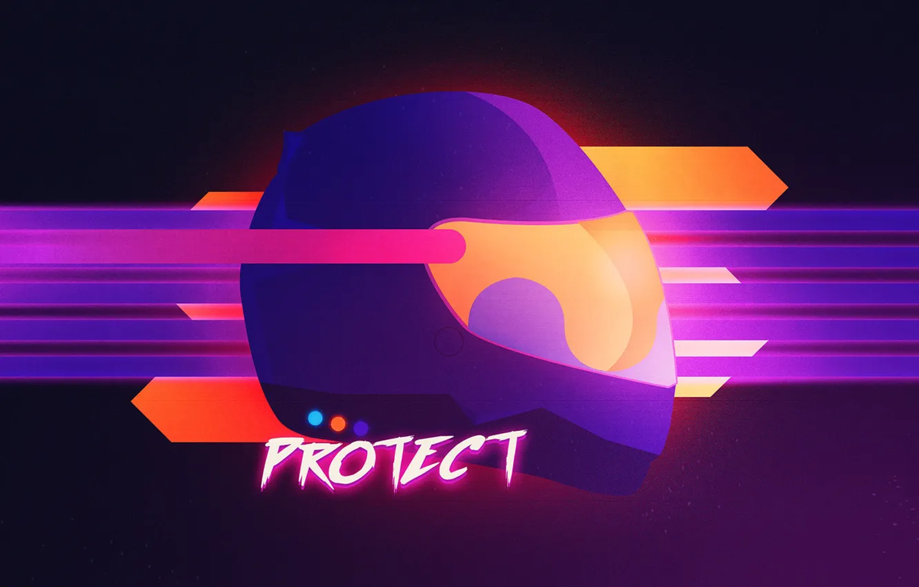 Photo wallpaper Helmet, Background, Neon, 80's, Synth, Retrowave, Protection, Synthwave
