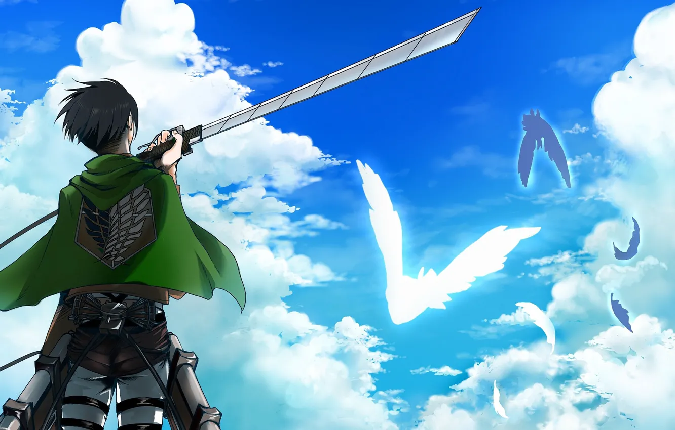 Photo wallpaper clouds, guy, Attack Of The Titans, Shingeki No Kyojin, Levi