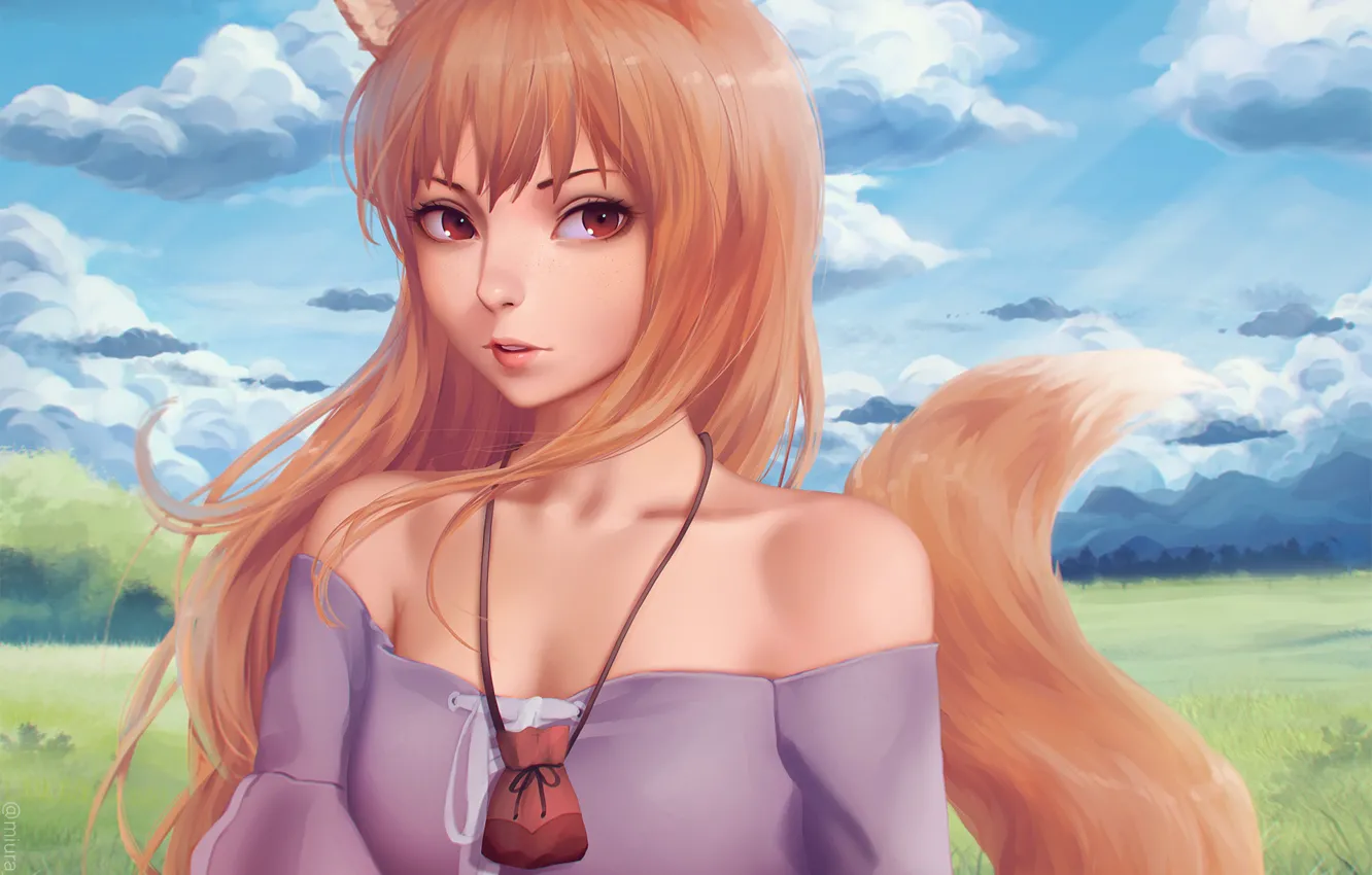 Photo wallpaper girl, wolf, ears, ponytail, pouch, Spice and Wolf, Holo, Spice and wolf