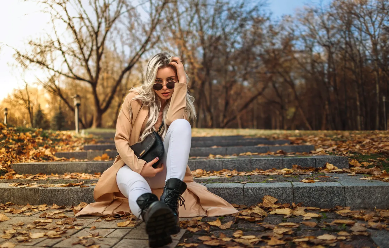 Photo wallpaper autumn, look, foliage, glasses, steps, Dmitry Medved, Grajina