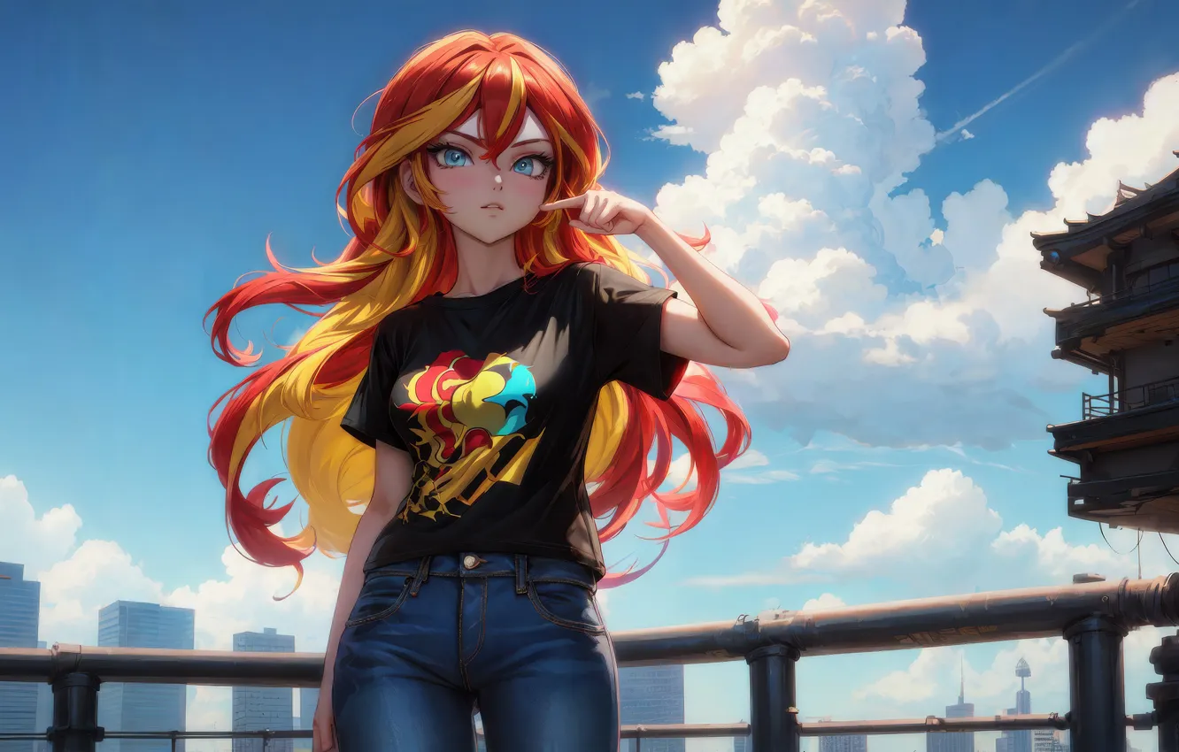 Photo wallpaper girl, anime, multi, colored, locks