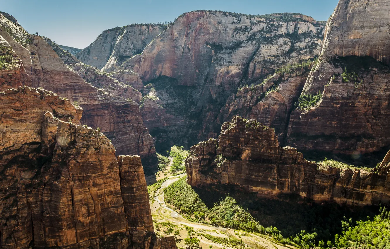 Photo wallpaper the sky, mountains, rocks, gorge