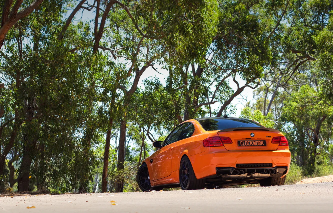Photo wallpaper orange, BMW, BMW, rear view, orange, e92, m3