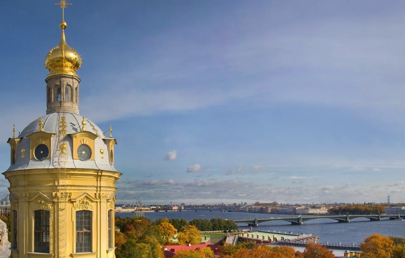Photo wallpaper autumn, bridge, Peter, Saint Petersburg