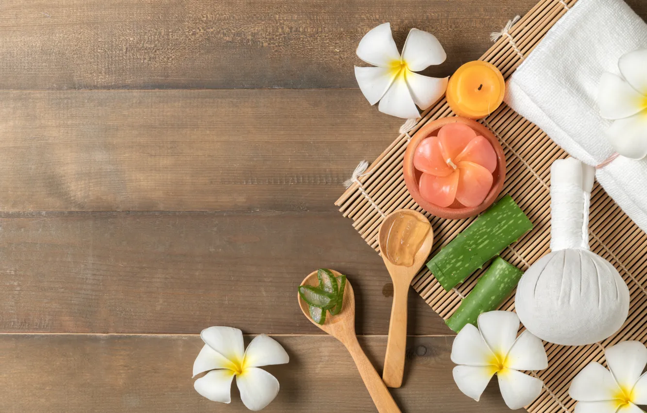 Photo wallpaper flowers, soap, Spa, aloe, plumeria