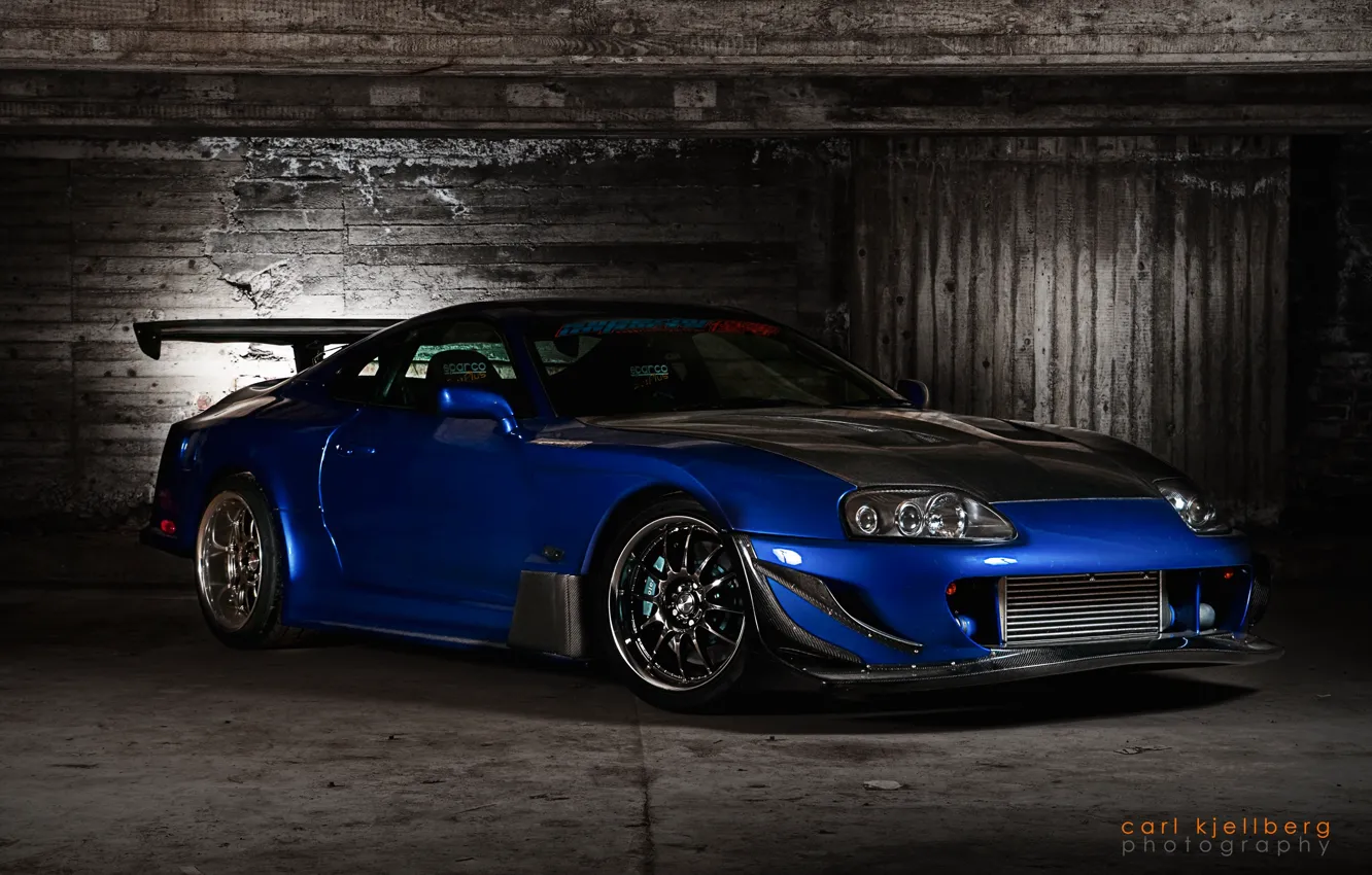 Photo wallpaper blue, tuning, sports car, twilight, tuning, great car, Toyota Supra, beautiful color