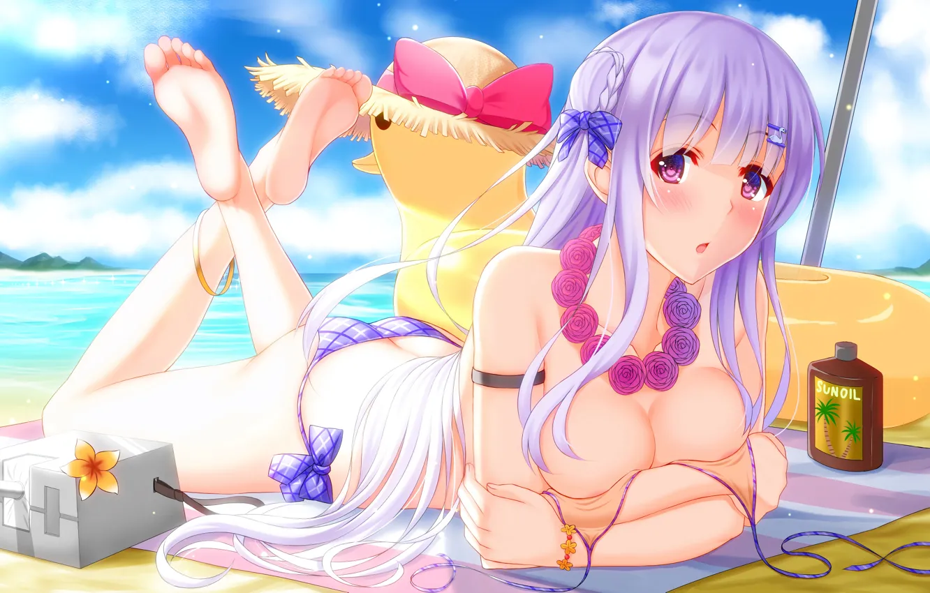 Photo wallpaper girl, sexy, ass, beach, sky, long hair, sea, boobs