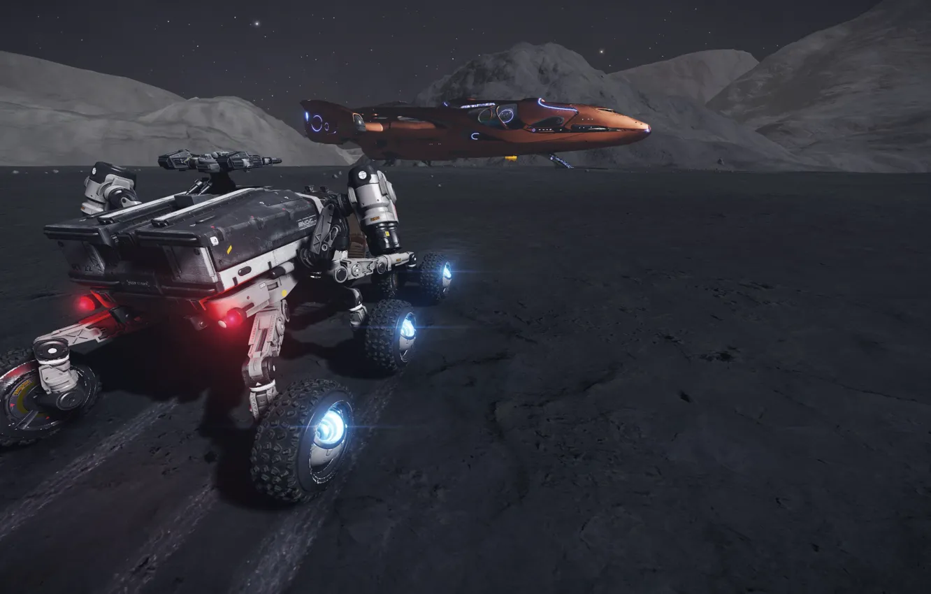 Photo wallpaper space, surface, planet, spaceship, Elite: Dangerous