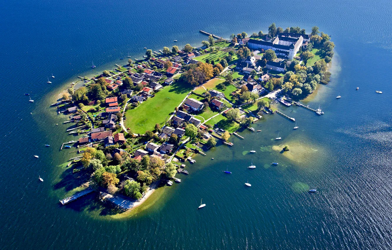Photo wallpaper lake, island, Germany, Bayern, Chiemsee, Frauenchiemsee