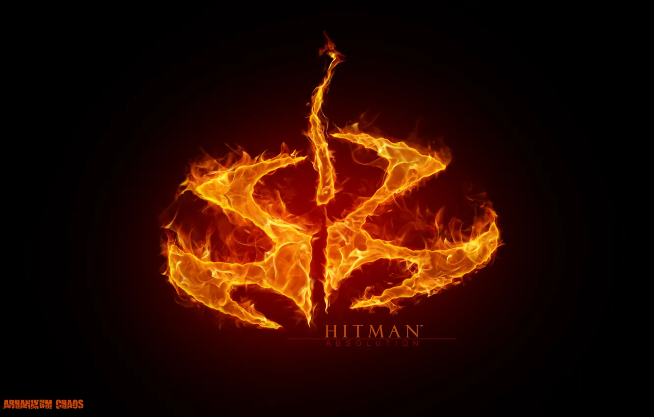Photo wallpaper red, fire, flame, the game, logo, symbol, Hitman, Hitman