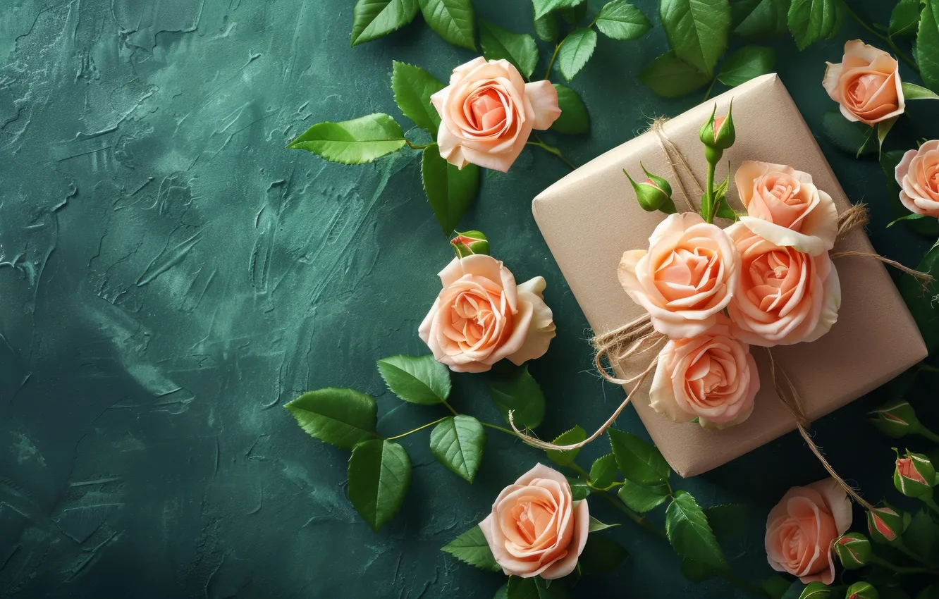 Photo wallpaper leaves, flowers, orange, branches, birthday, holiday, gift, roses