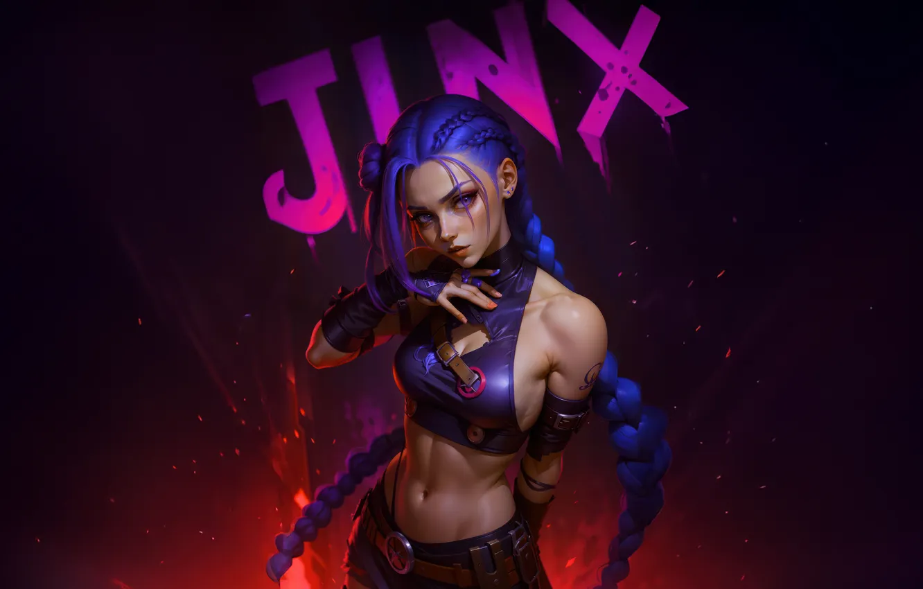 Photo wallpaper girl, Jinx, blue hair, Top