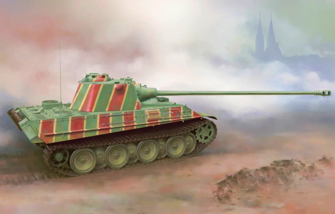 Photo wallpaper war, art, painting, tank, ww2, Panther tank