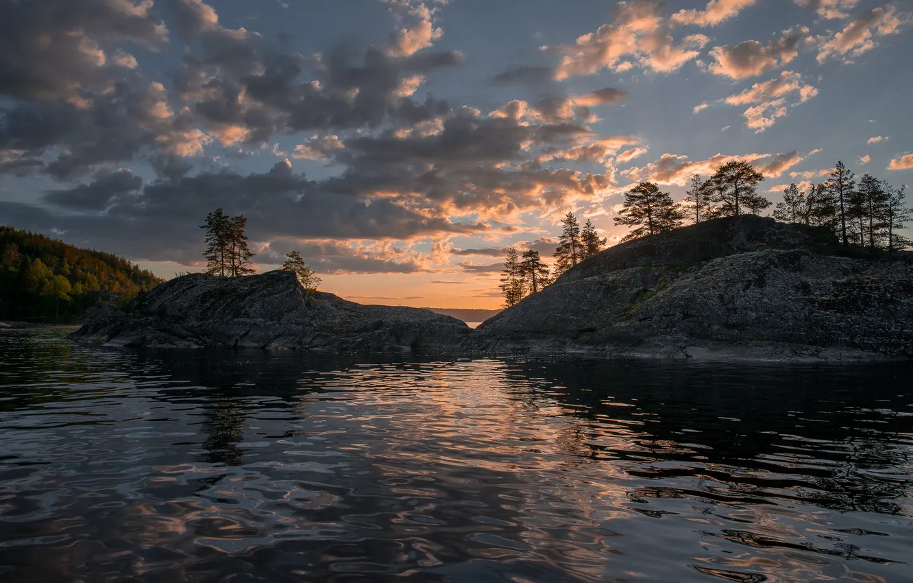 Photo wallpaper trees, lake, island, beauty, Picturesque Landscape, Roman Ignatiev