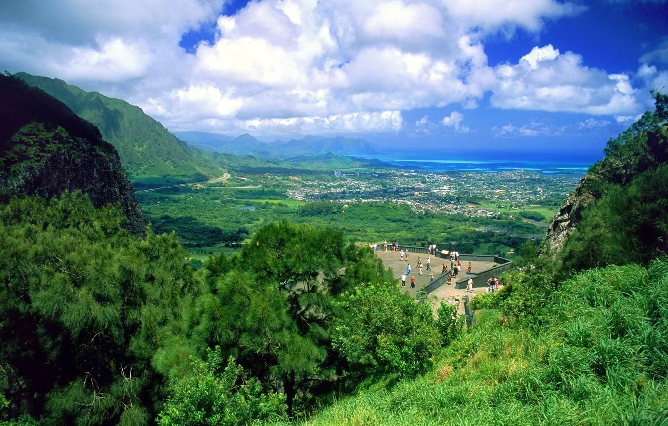 Photo wallpaper greens, the sky, nature, people, horizon, Hawaii, sky, Hawaii