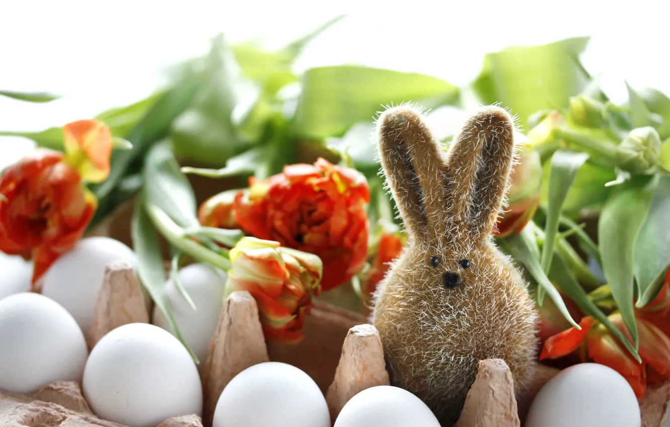 Photo wallpaper flowers, hare, eggs, Easter