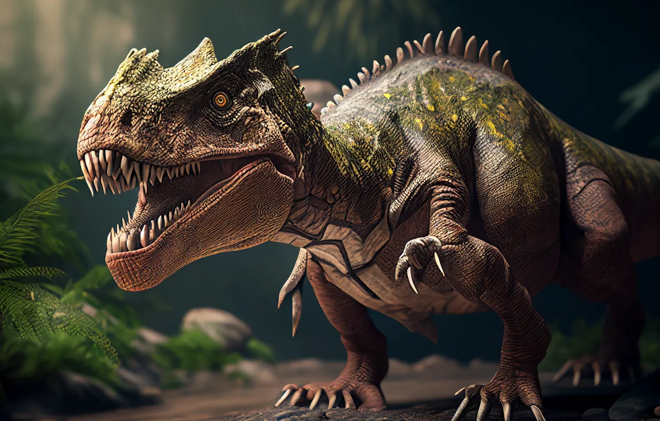 Photo wallpaper animal, dinosaur, predator, teeth, mouth, digital art, Ancient animals, Extinct animals