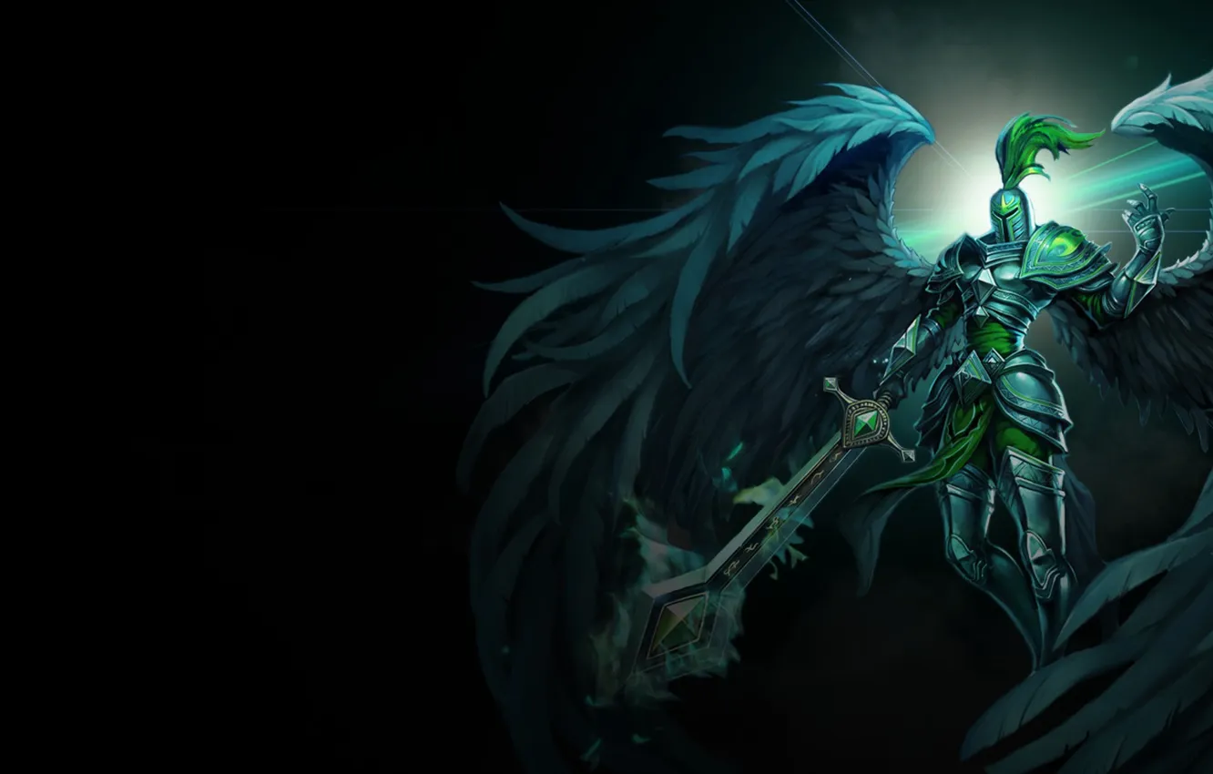 Photo wallpaper background, wings, sword, art, helmet, armor, League of Legends, Kayle